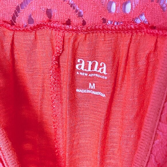 A.N.A. A New Approach Peasant Fairy Top Size M Coral Crochet Flutter Sleeve Boho - Picture 5 of 9